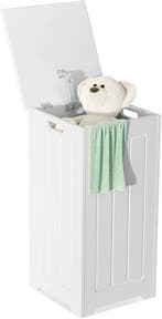 Wasmand met deksel - 35L - 30x30x61 cm - Wit - COSTWAY, Huis en Inrichting, Badkamer | Badtextiel en Accessoires, Verzenden, Nieuw
