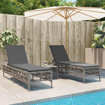 vidaXL Ligbedden 2 st met tafel poly rattan grijs, Verzenden