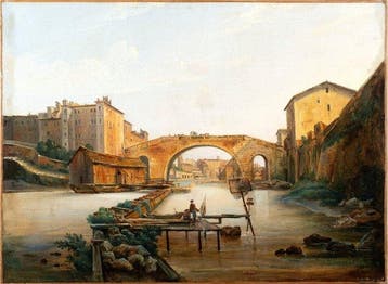 Italiaanse school (XIX) - Veduta dellantico Ponte Cestio, Antiek en Kunst