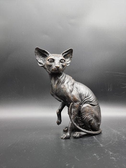 Beeld, Bronze Sphynx Cat Hand-Crafted - 21.5 cm - Brons -, Antiek en Kunst, Curiosa en Brocante