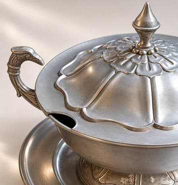 Soupière - Étain, plaqué argent - Rare soupière Art nouveau
