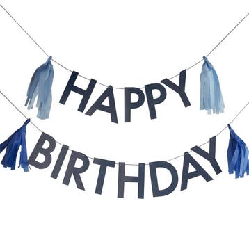 Blauwe Happy Birthday Slinger Tassels 1,5m, Verzenden