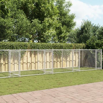 vidaXL Hondenhok met deuren 10x2x1,5 m gegalvaniseerd staal, Verzenden, Nieuw