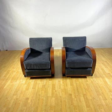 Fauteuil (2) - Wortelnotenhout, Fluweel - Art Deco