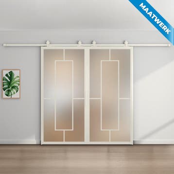 Dubbele stalen Schuifdeuren Wit 5 Vlaks Maatwerk Mat glas, Nieuw, Metaal, Inclusief glas