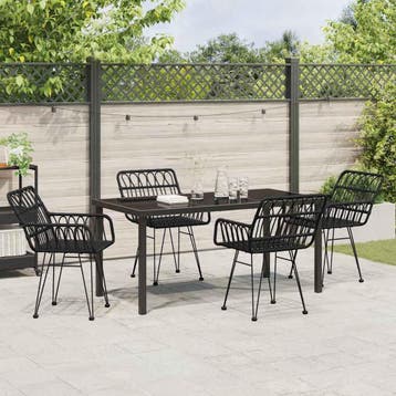 vidaXL Tuin Eettafel Set 5 pcs Zwart Gepoedercoat staal, Verzenden, Nieuw