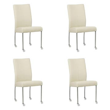 Set van 4 Leren eetkamerstoelen Comfort met wieltjes -, Ophalen of Verzenden, Nieuw, Leer, Eén