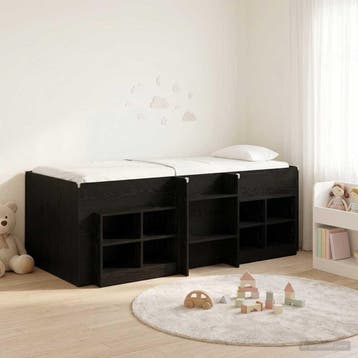 vidaXL Loft Bed Frame met Kast met plank 3 st Zwart Bewerkt, Verzenden