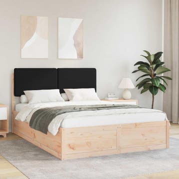 vidaXL Bedframe met Gevoerde Hoofdbord Zwart 150 x 200 cm, Huis en Inrichting, Slaapkamer | Bedden, Verzenden, Nieuw