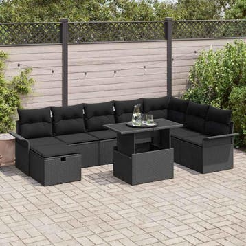 vidaXL Tuinbank Set 9 st Zwart poly rattan, Verzenden, Nieuw