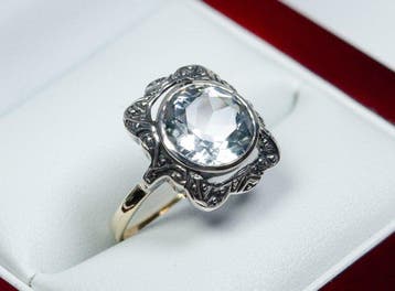 - Art Deco - 8K goud/zilver - 3.00 ct natuurlijke aquamarijn