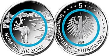 25 Euro Brd 5 x 5 Euro 2020 Subpolare Zone bankfrisch Kom..., Verzenden