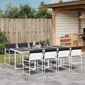vidaXL 9-delige Tuinset met kussens textileen wit, Verzenden, Tuinset