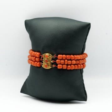 Bracelet - 14 carats Or jaune Corail rouge - Corail rouge