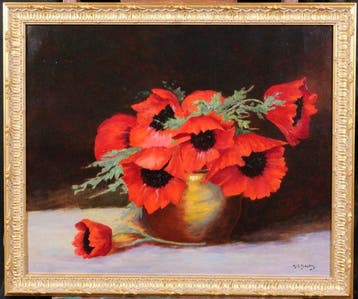 Henry Jacques Delpy (1877–1957) - Poppy flowers in a vase,, Antiek en Kunst