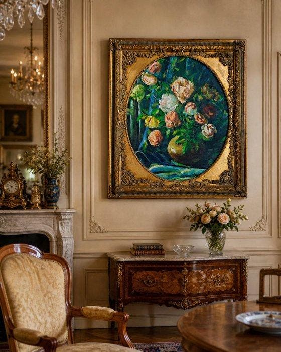 École européenne (XX) - Éclat de roses, Antiek en Kunst, Kunst | Schilderijen | Klassiek