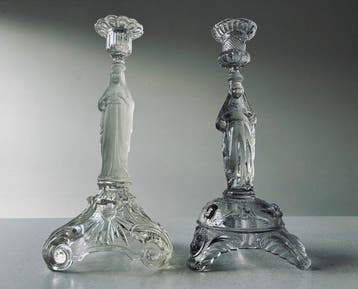 Kandelaar (2) - Persglas - Madonna ‘Heilig Hart’, Antiek en Kunst