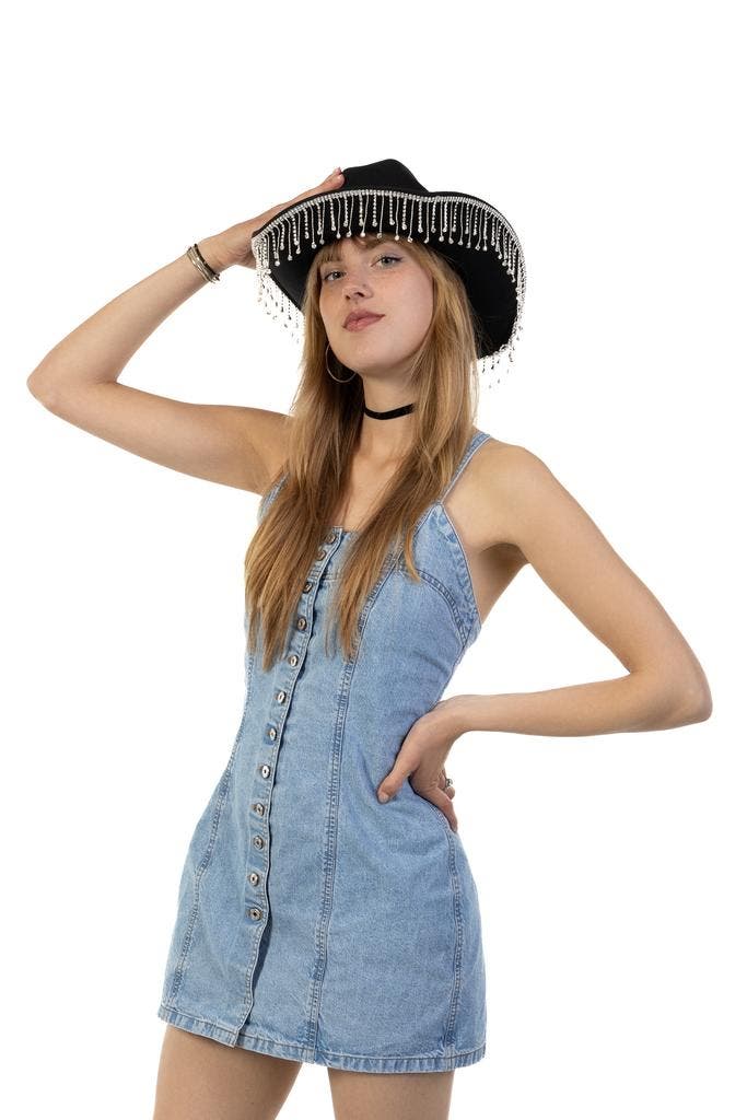 Cowboyhoed Zwart Strass Steentjes Zwarte Cowgirl Western Hoe, Kleding | Dames, Carnavalskleding en Feestkleding, Nieuw, Ophalen of Verzenden