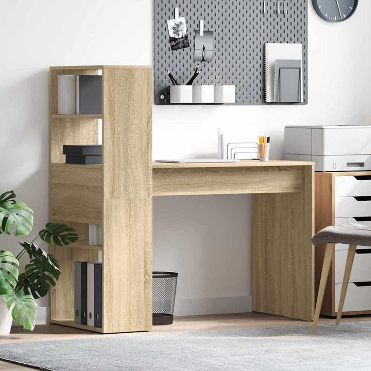 vidaXL Bureau Sonoma Eik Bewerkt hout 113 x 54 x 120 cm, Maison & Meubles, Bureaux, Envoi