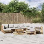 vidaXL 11-delige Loungeset met kussens bamboe lichtgrijs, Verzenden, Nieuw, Loungeset