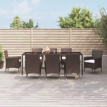 vidaXL 9-delige Tuinset met kussens poly rattan bruin, Verzenden, Nieuw, Tuinset