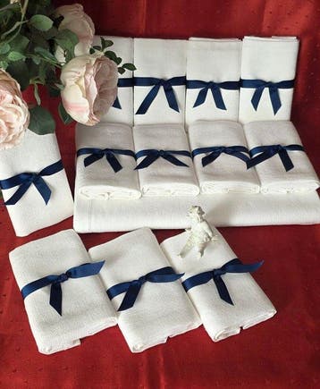 Service de table pour 12 (13) - Damassé de coton - Nappe, Antiquités & Art