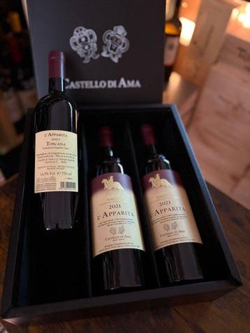2021 Castello di Ama, L’Apparita - Super Tuscans - 3 Flessen, Nieuw