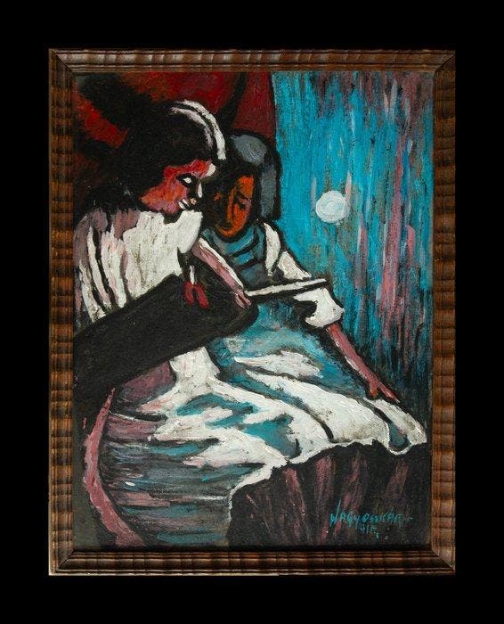 Oszkár Nagy (1883-1965) - La lecture au clair de lune, Antiek en Kunst, Kunst | Schilderijen | Klassiek