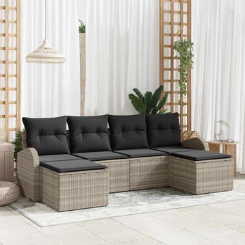 vidaXL Tuinbank Set 6 st Lichtgrijs [Synthetisch]: Poly Riet, Verzenden