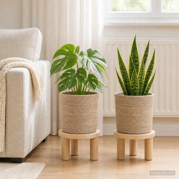 vidaXL Plantenpot Set 2 st Naturel Ø 21 x 21 cm 100% Tossa, Verzenden, Nieuw