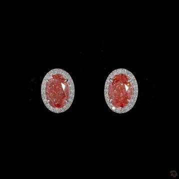 Oorbellen - 14 karaat Witgoud - 3.27ct. tw. Roze Diamant, Nieuw