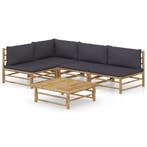 vidaXL 5-delige Loungeset met donkergrijze kussens bamboe, Verzenden, Nieuw, Loungeset