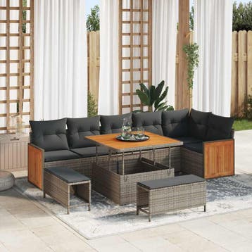 vidaXL Tuinbank Set 11 st 9-Aantal zitplaatsen Grijs poly, Verzenden