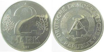 2 Mark Ddr 1980a (MuntenenBankbiljetten-Duitslandvanaf1871), Verzenden, België