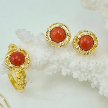 Corail - Argent, Plaqué or - Ensemble de bijoux 3 pièces -