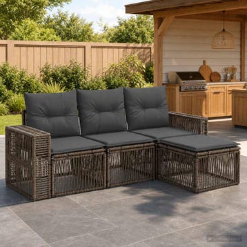 vidaXL Tuinbank Set 4 st Grijs en Donkergrijs poly rattan, Verzenden, Nieuw