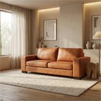 Leren bank Enjoy - 2,5 zits - Kenia Rost (oranje) - Poten, Huis en Inrichting, Zetels | Zetels, Nieuw, Ophalen of Verzenden, Modern