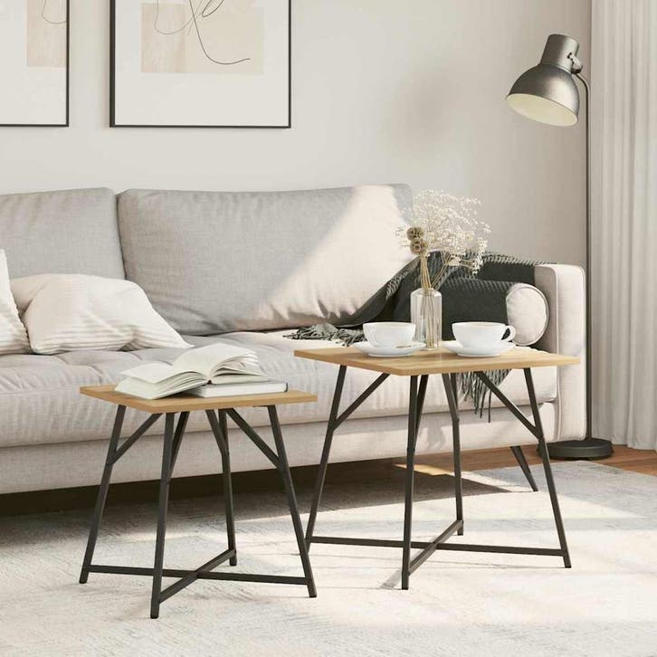 vidaXL Bijzettafelset 2 st Artisan Eik en Zwart 50 x 50 x 50, Maison & Meubles, Tables | Tables d'appoint, Envoi