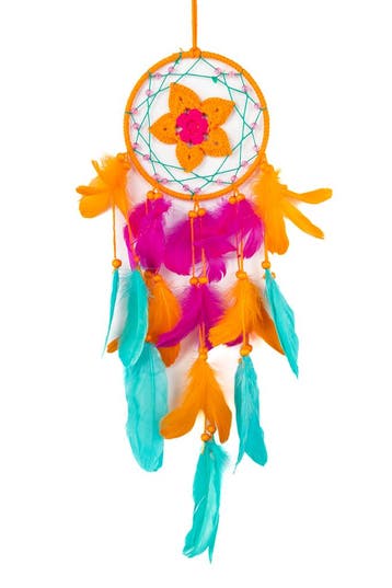 KIMU® Dromenvanger Bloem Roze Oranje Turquoise Dreamcatcher, Ophalen of Verzenden, Nieuw
