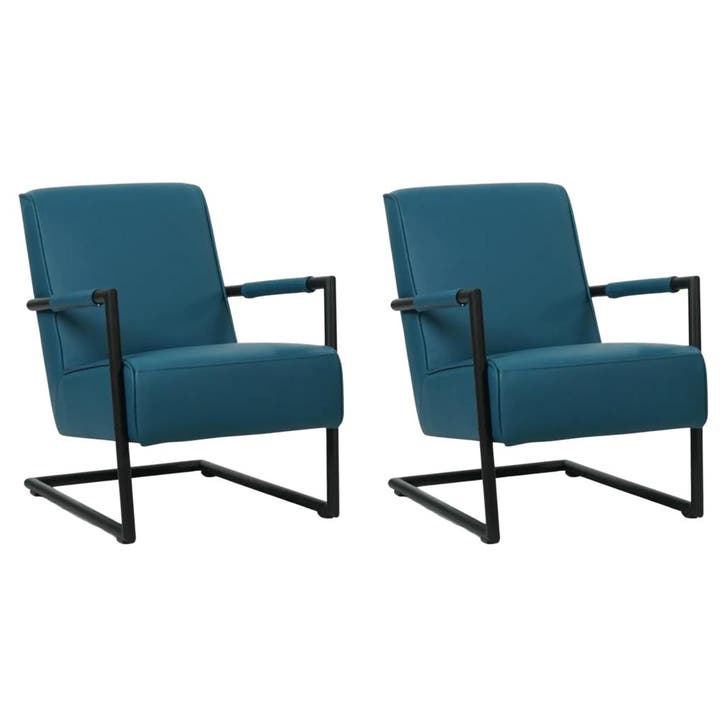 Set van 2 Leren fauteuils Lodge - Toledo Turquoise (blauw), Huis en Inrichting, Fauteuils, 75 tot 100 cm, Nieuw, 50 tot 75 cm