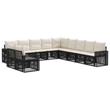 vidaXL Tuinbank Set 11 pcs Zwart en Crème Wit poly rattan, Verzenden, Nieuw