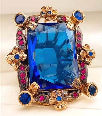 Zonder minimumprijs - Ring - 9 kt. Roségoud, Zilver Saffier, Nieuw