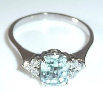 Ring - 14 karaat Witgoud Aquamarijn - Diamant - G/FVS, Handtassen en Accessoires, Nieuw