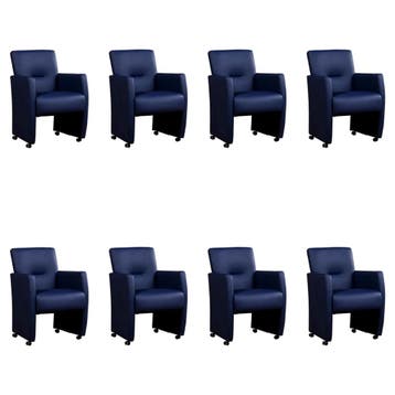 Set van 8 Leren eetkamerstoelen Pleasure - Toledo Kobalt, Ophalen of Verzenden