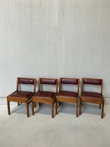 Stoel - hard hout, Synthetisch leder - Set van vier stoelen, Antiek en Kunst