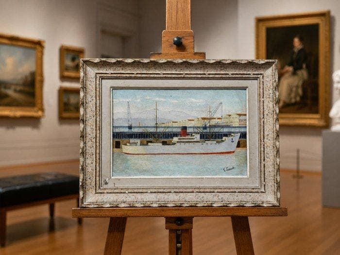 École française (c.1920) - Bateau de commerce à quai, Antiquités & Art, Art | Peinture | Classique