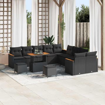 vidaXL Tuinbank Set 13 st 12-Aantal zitplaatsen Zwart poly, Verzenden
