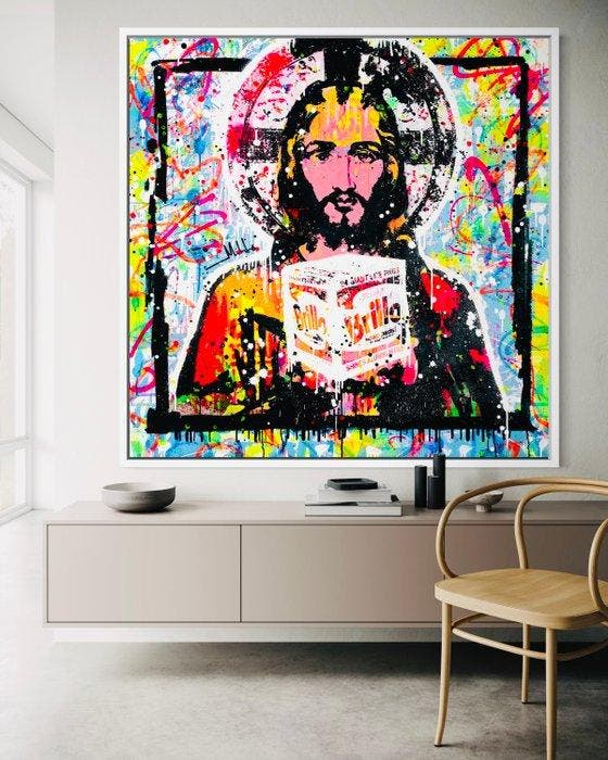 Mikko - Jesus Christ Brillo Box We Trust - XL, Antiquités & Art, Art | Peinture | Moderne