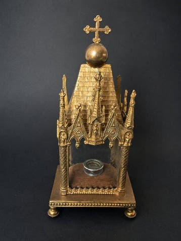 Reliekhouder - Verguld brons - 1850-1900 - Reliekschrijn met, Antiek en Kunst