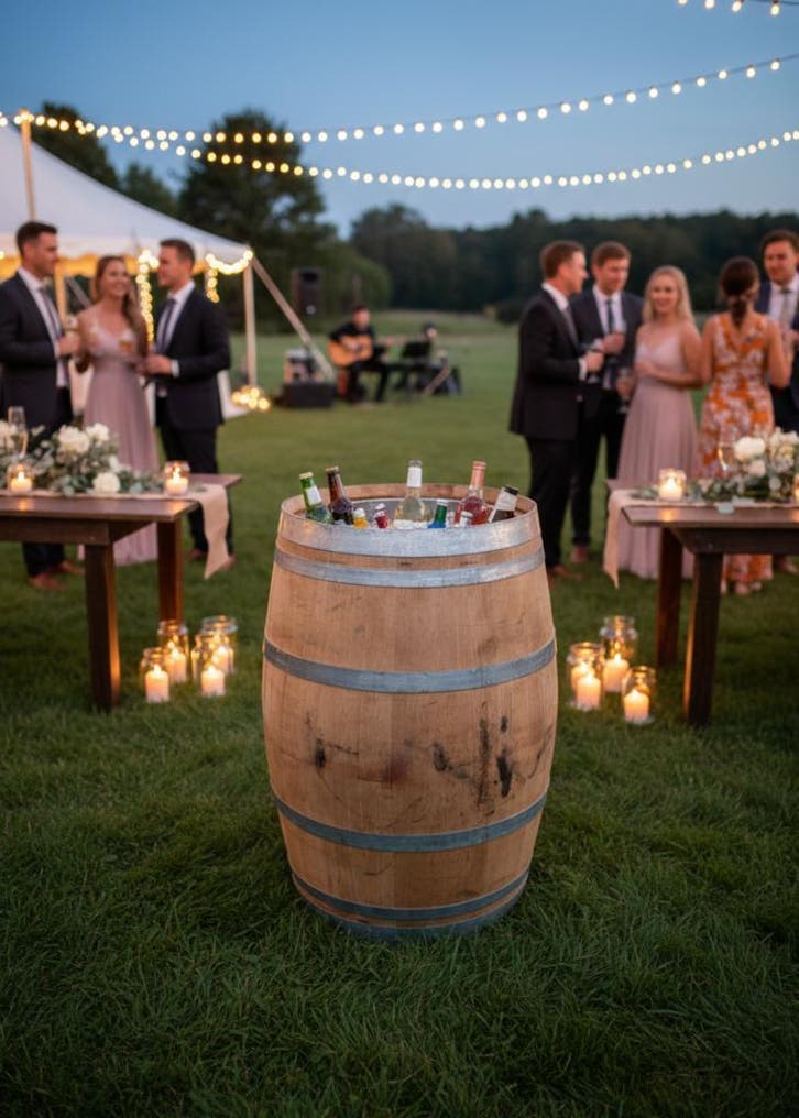 Wijnvat 225 liter met RVS ijsbak - Een échte blikvanger!, Jardin & Terrasse, Accessoires mobilier de jardin, Enlèvement ou Envoi